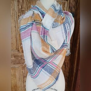 COACH Vintage Modal Y2K Plaid WRAP SCARF mustard Pink Teal Luxury Preppy